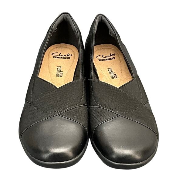 Clarks Medora Jem Black Stretch Cross Strap Flats Slip On Comfort Loafer Women 9 - Picture 2 of 8